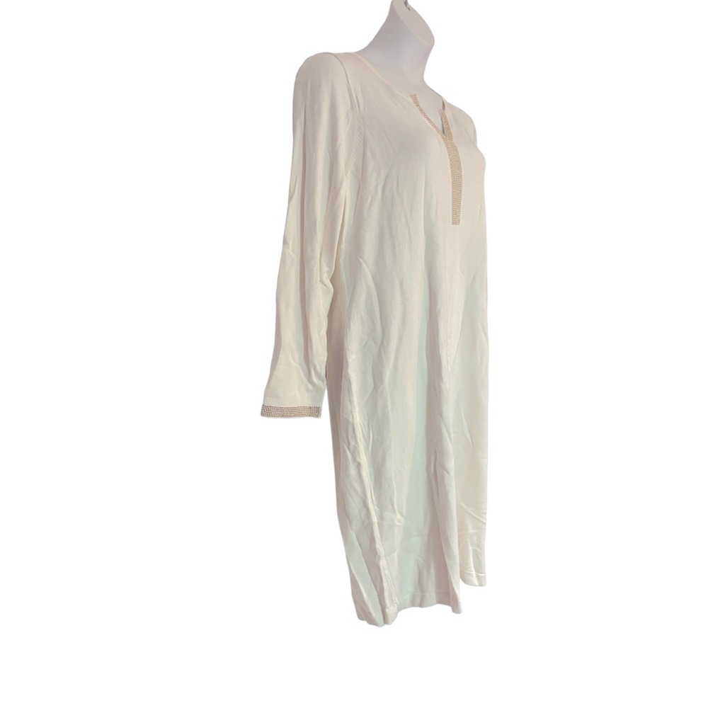 Ashro Light Sweater Dress Bead Studded Midi Long Sleeve Office Party Ivory White - Picture 4 of 12